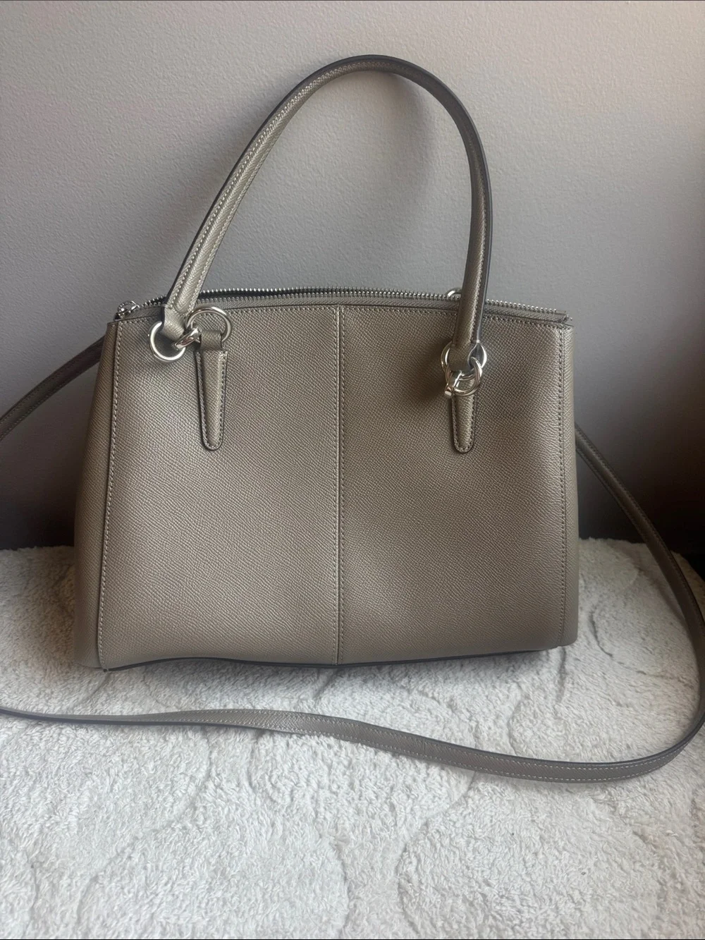 Coach Metallic Taupe Satchel with Silver Hardware